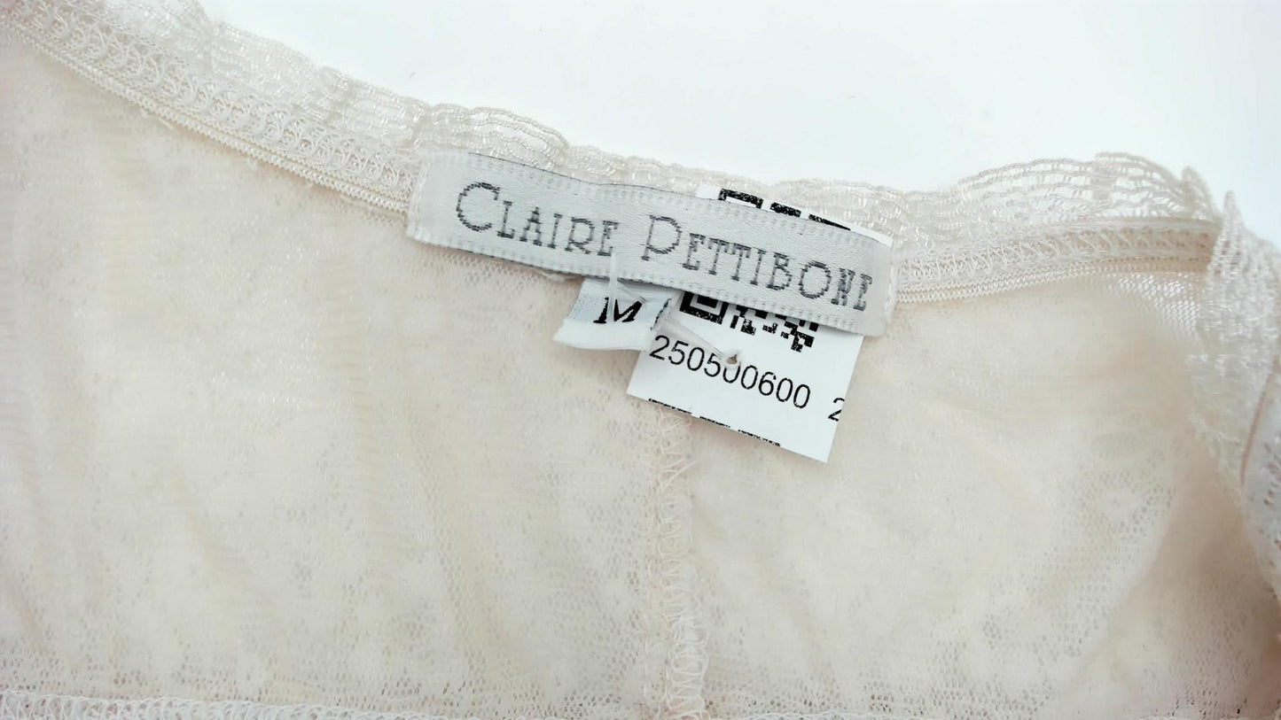 00s Claire Pettibone Babydoll Slip Dress White Lace Floral Mesh Mini Medium M