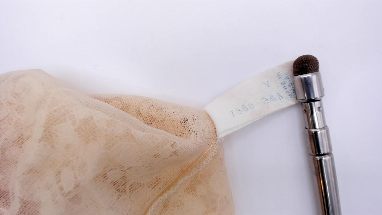 1940s Lace Slip Dress Nude Beige Floral Sheer Underwire Small