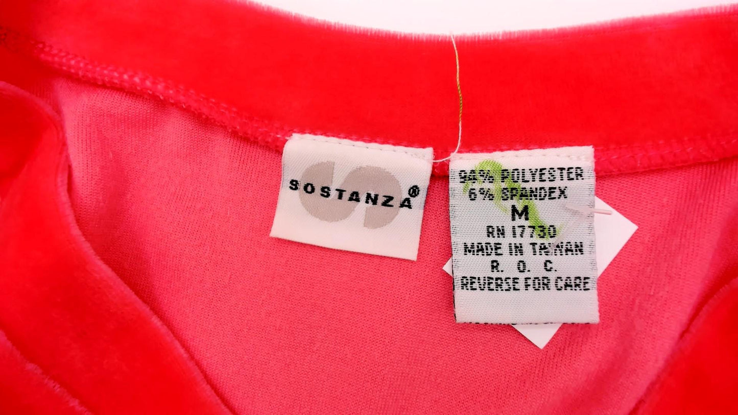 90s Coral Pink Velour V-Neck Short Sleeve Top Y2K Medium M