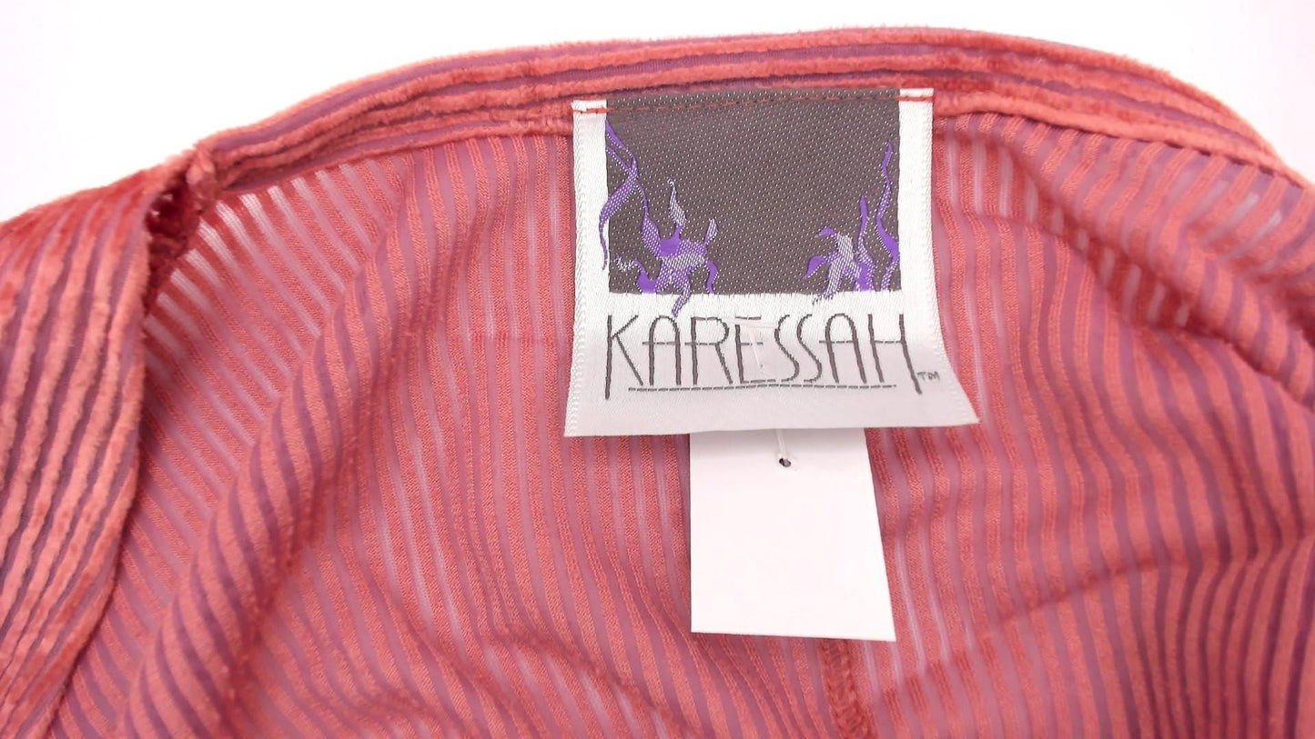 70s Dusty Rose Velour Maxi Robe Karessah Wrap Deep V Kimono Sleeve Small