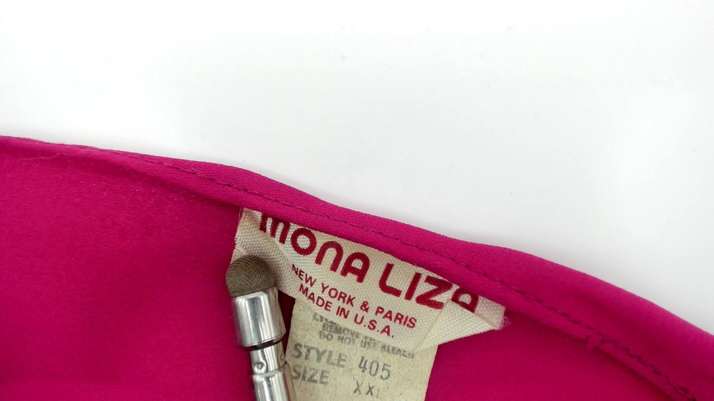 80s Mona Liza Magenta Pleated Midi Dress Puff Sleeve Floral Lace Large