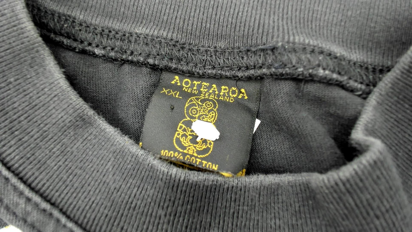90s Maori Warrior Aotearoa Black Graphic T-Shirt Cotton Taiaha XXL