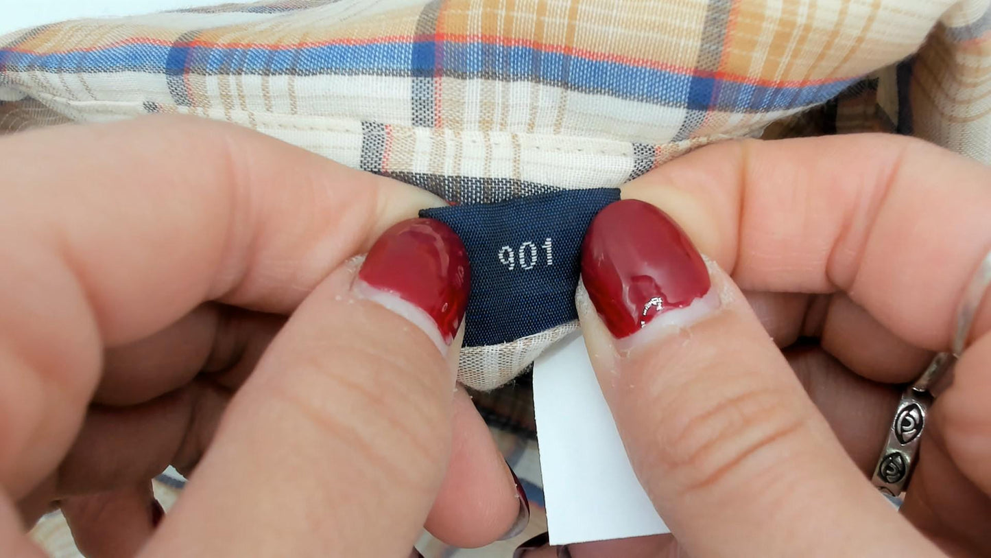 80s Van Heusen Plaid Button-Up Shirt Beige Brown Blue Check Medium