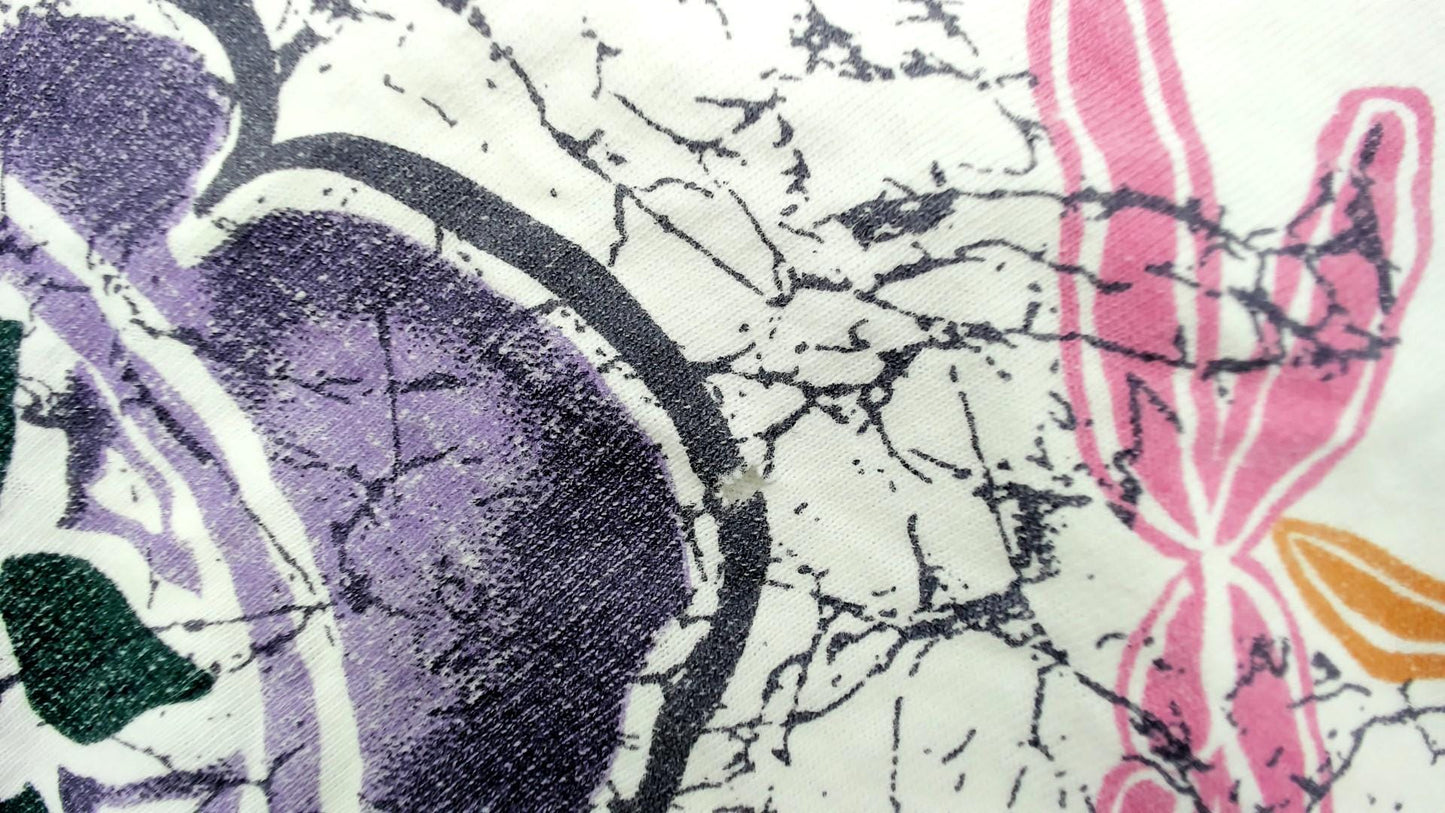 90s Tennessee River Gold Abstract Floral Dragonfly Graphic Tee White Small