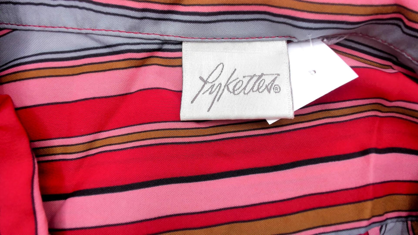 70s Pykettes Striped Button-Front Blouse Multicolor Vertical Stripes Large L