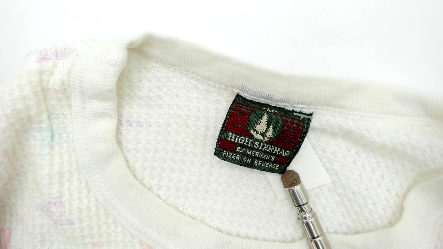 80s High Sierra Butterfly Thermal Waffle Knit Long Sleeve Tee White Medium