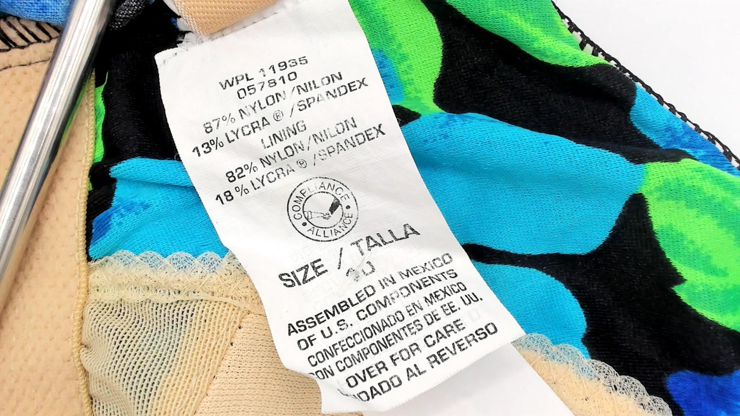 90s Le Cove Floral One-Piece Swimsuit Blue Green Black Tank Medium