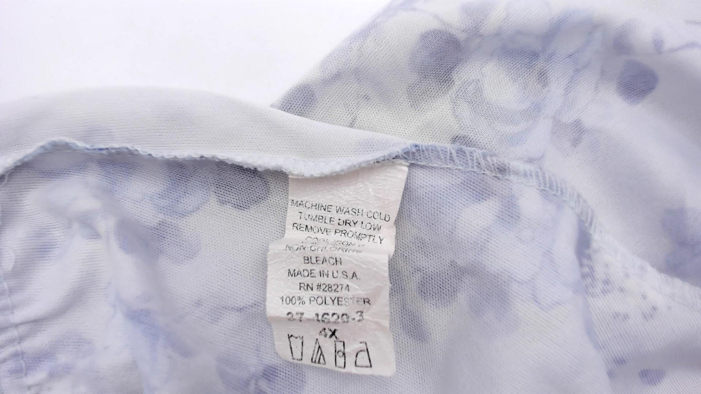 90s Blue Floral Nightgown White Peter Pan Collar Short Sleeve Plus Size XXL