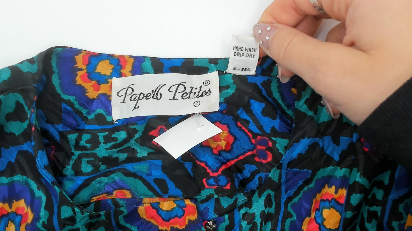 80s Papell Petites Medallion Print Dress Knee Length Geometric Small
