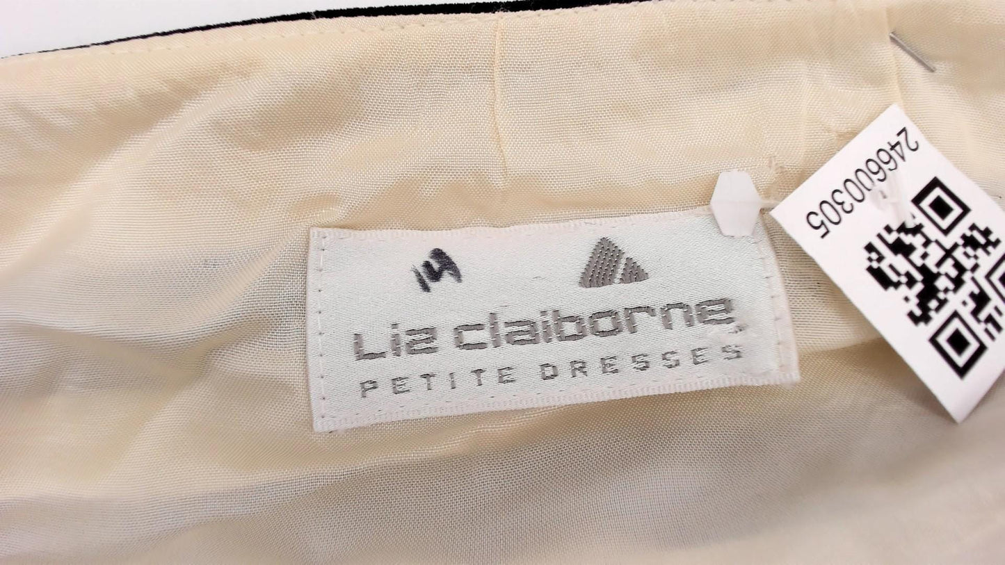 90s Liz Claiborne Striped Midi Dress Black White Button Front Medium