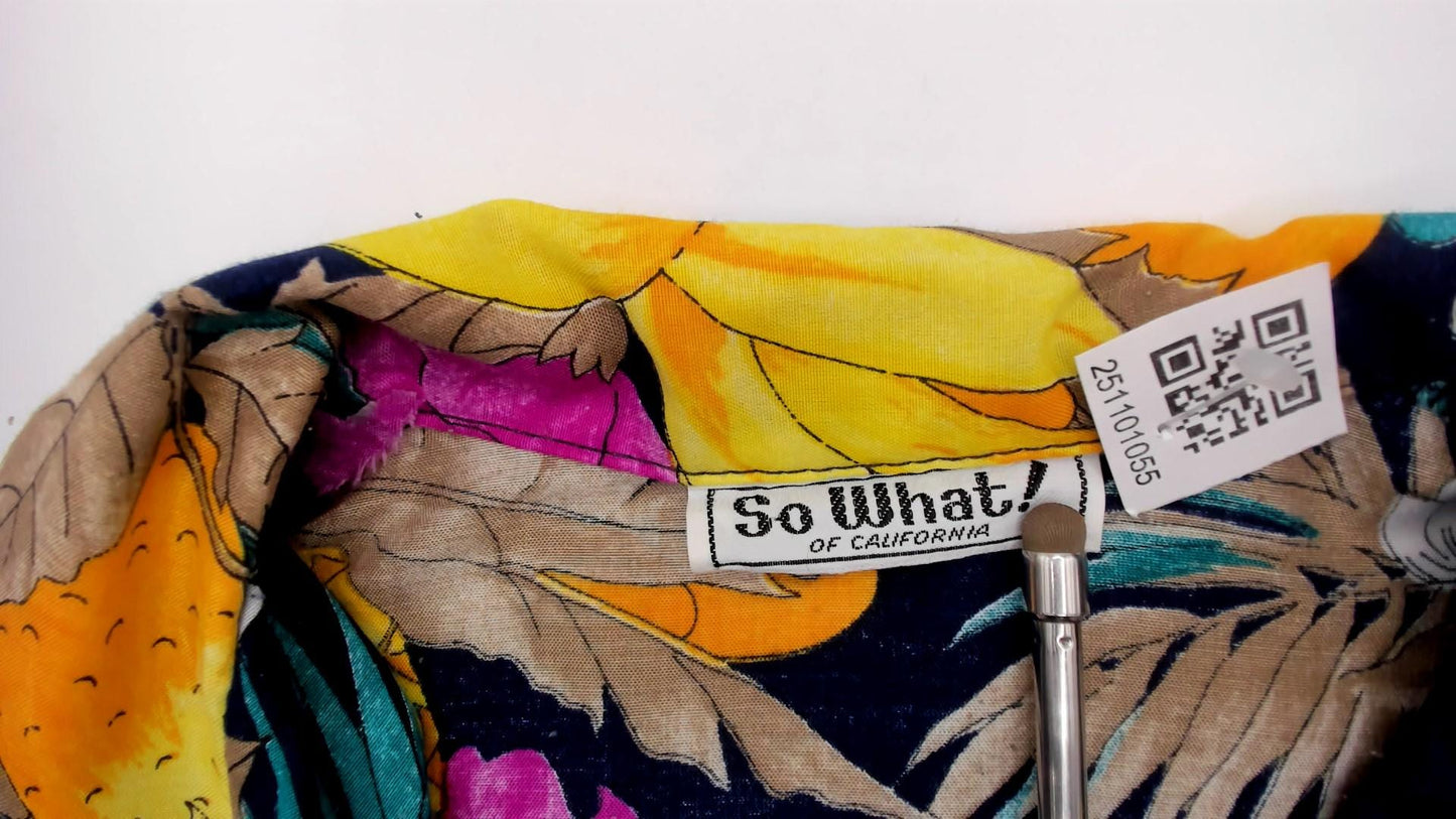 90s So What Hawaiian Shirt Navy Tropical Floral Pineapple Small