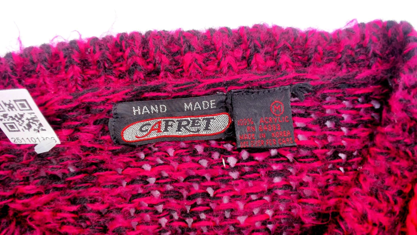 80s Safret Burgundy Diamond Cable Knit Sweater Medium M
