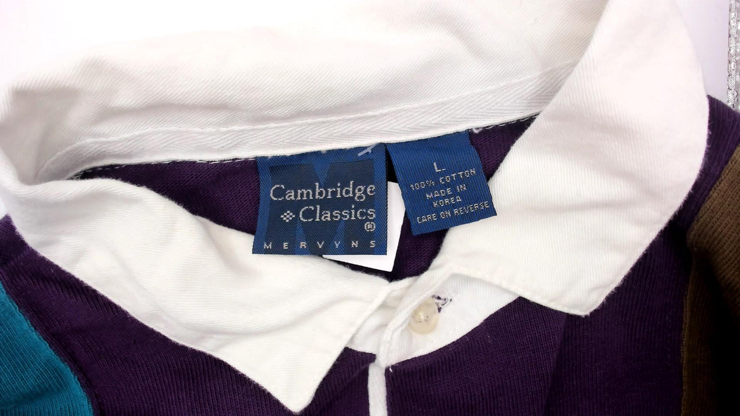 90s Cambridge Classics Rugby Polo Purple Teal Olive Colour Block Cotton Large