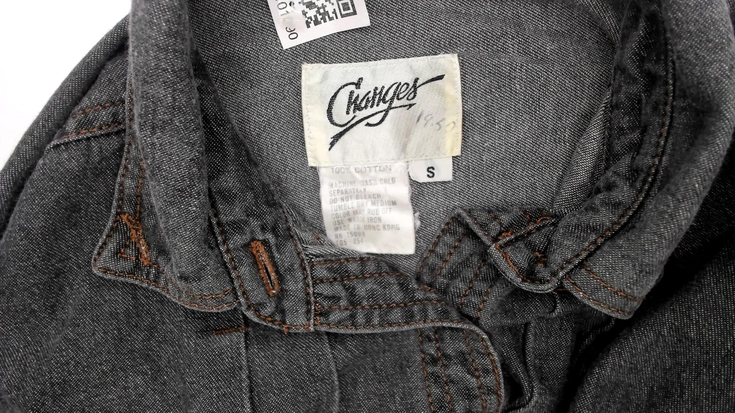 90s Changes Dark Grey Denim Shirt Jacket Cotton Button Front Small