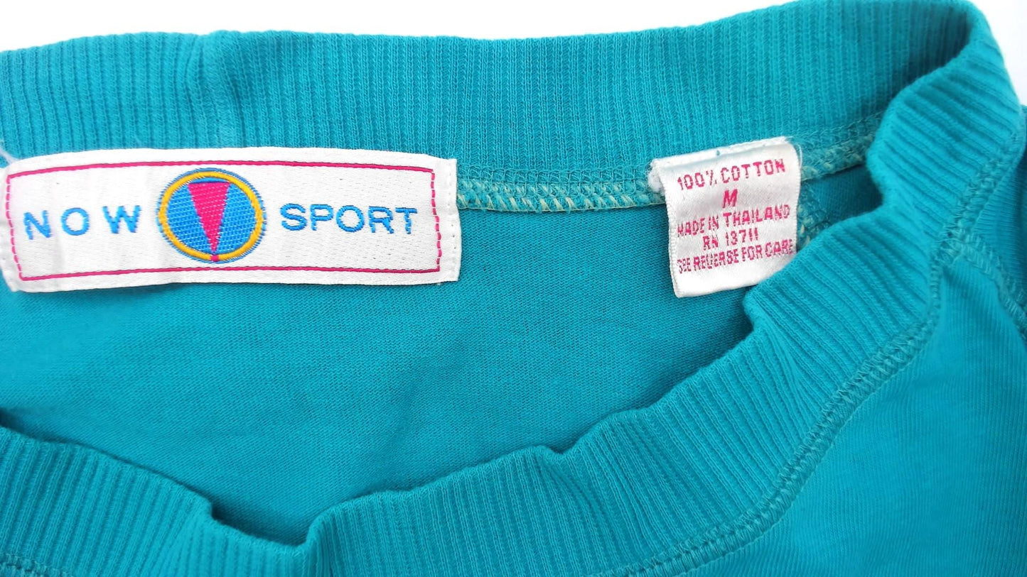 90s Turquoise Cotton Raglan Sweatshirt Pocket Button Detail Medium M