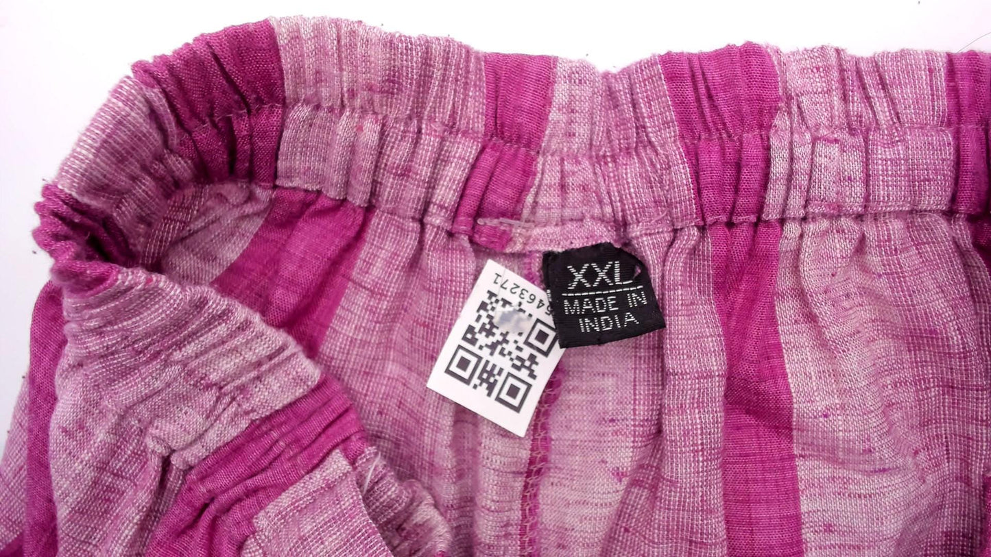 2000s Pink Plum Striped Wide Leg Cropped Pants Cotton Tie Waist Plus Size XXL
