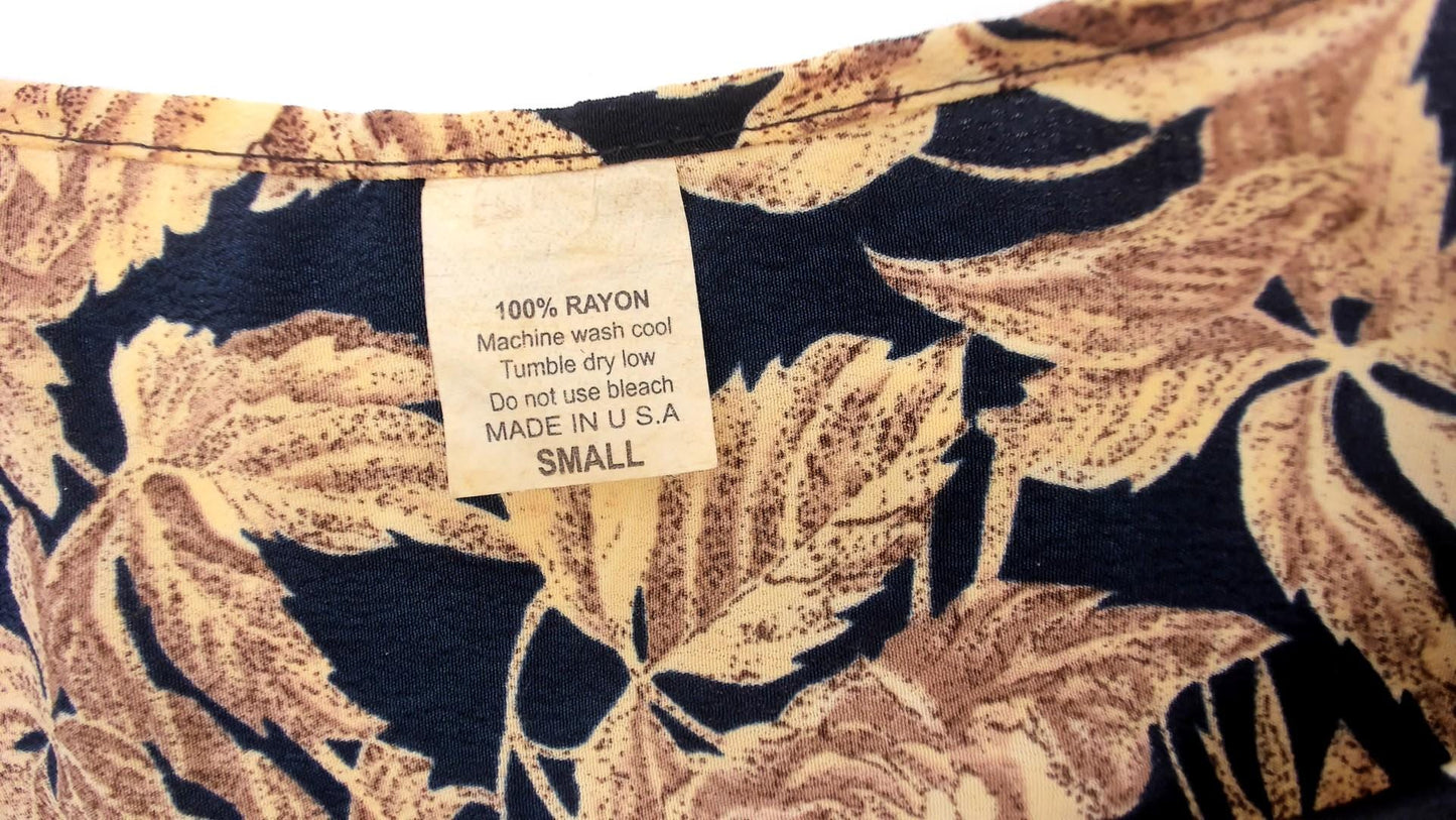 90s Golden Rose Print Sleeveless Dress Black Tan Knee-Length Small S