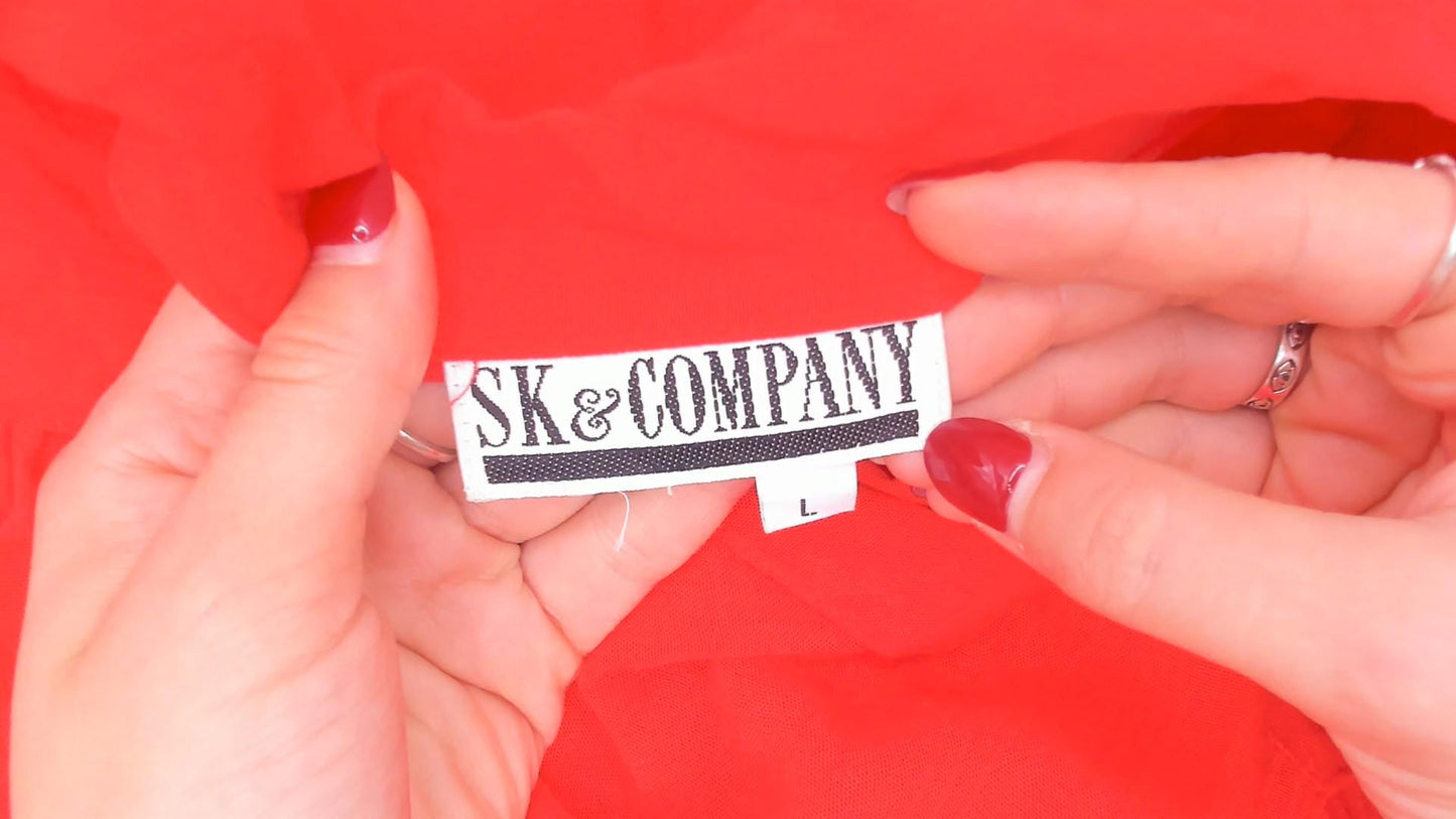90s Sk&Company Red Cotton Camp Shirt Button Front Collared Large L