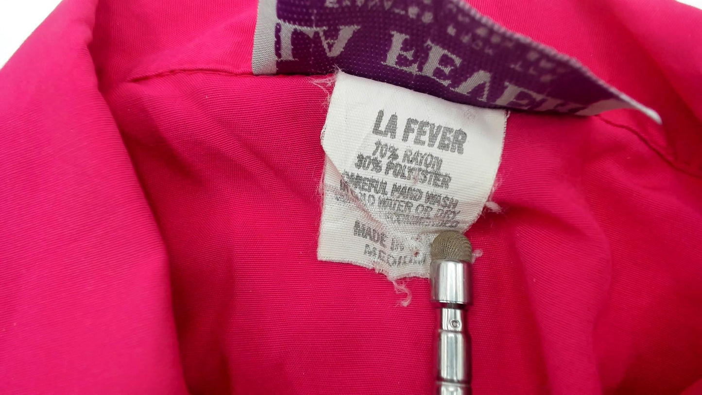 90s La Fever Hot Pink Button Up Blouse Silver Buttons Short Sleeve Medium M