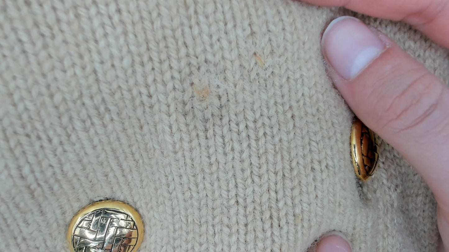 60s I. Magnin Camel Hair Cardigan Tan Gold Button Crew Neck XS