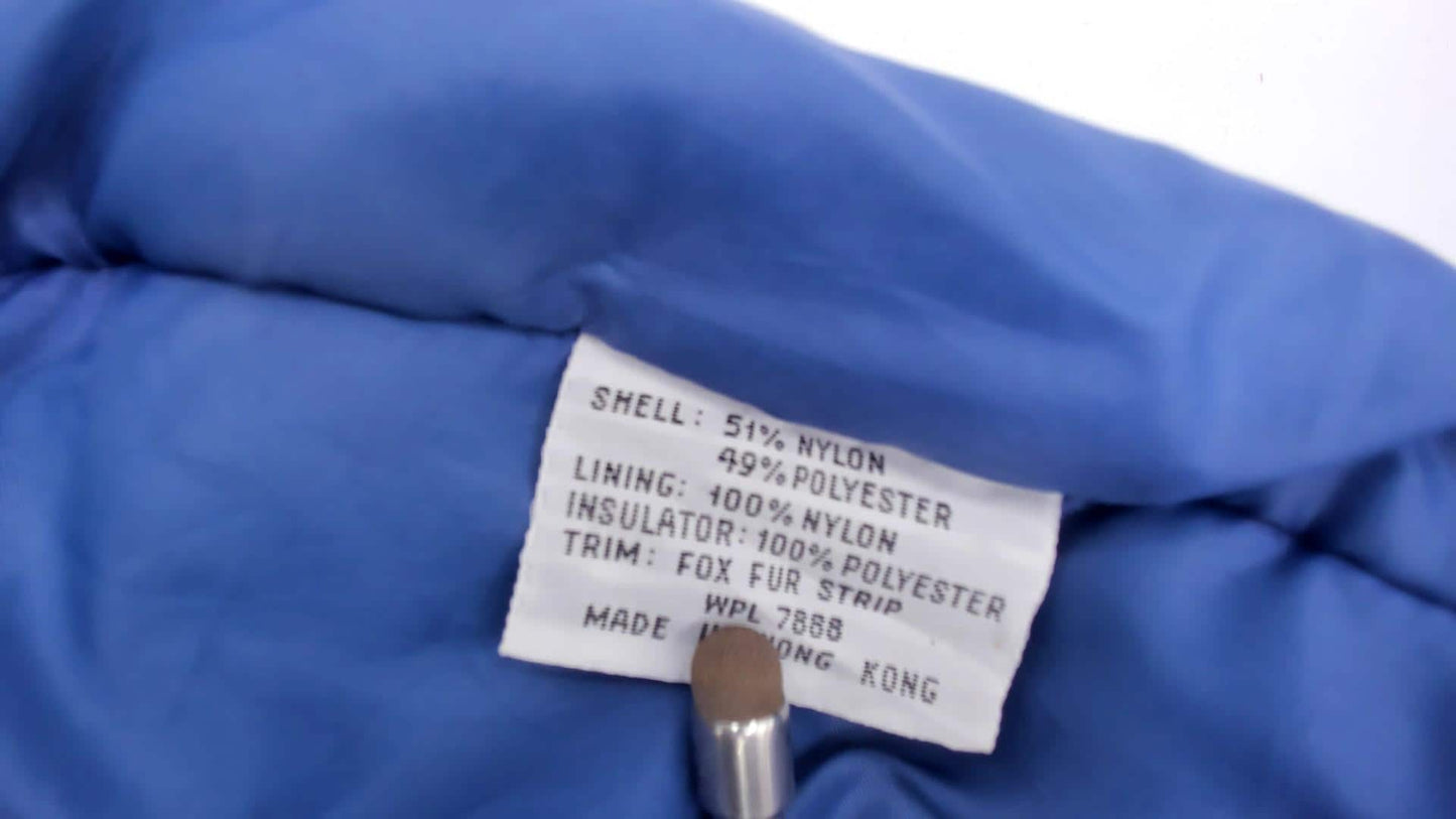 80s Periwinkle Iridescent Puffer Jacket Fur Trim Hood Windbreaker Large L