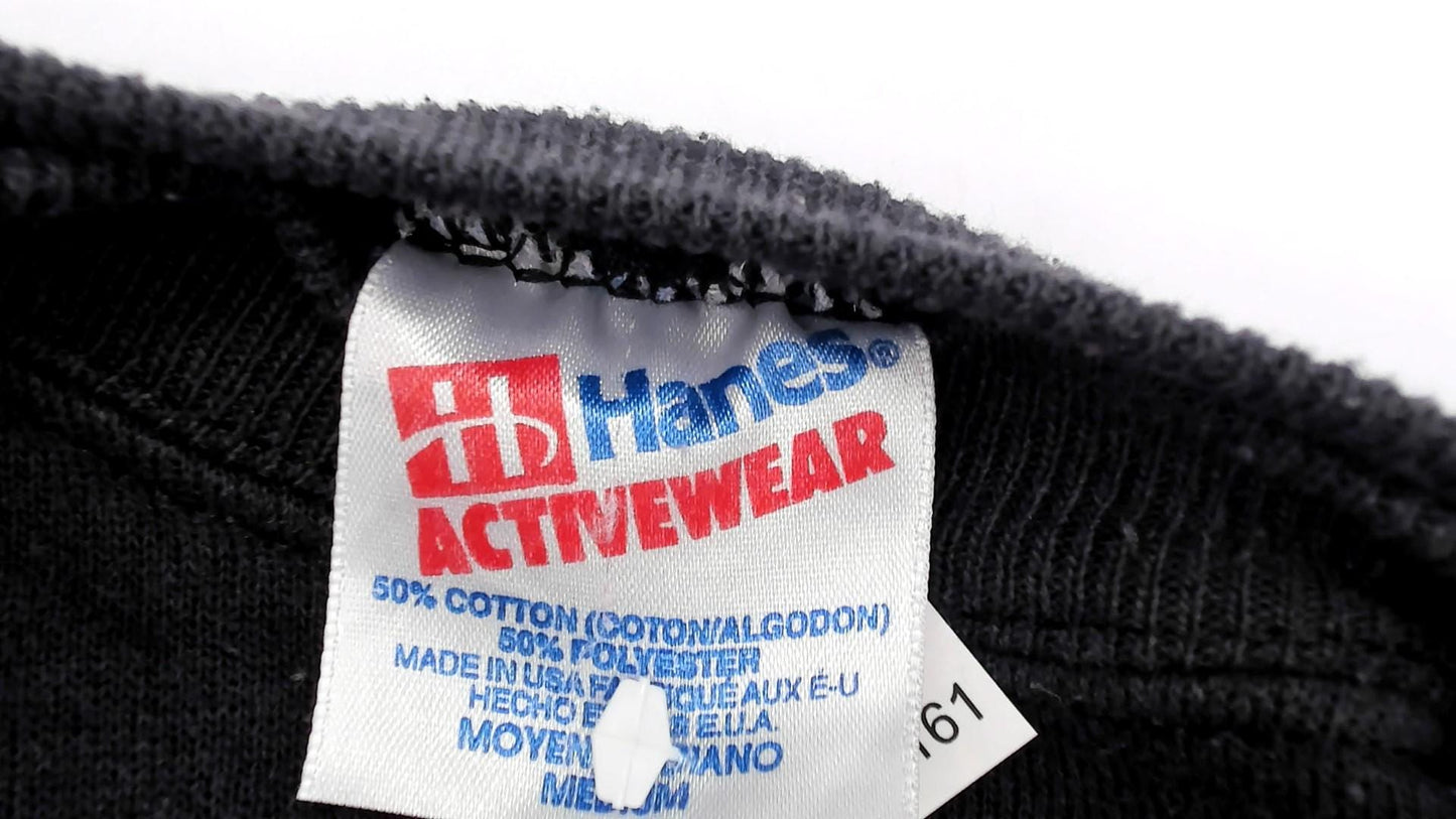 90s Hanes Football Sweatshirt Black Raglan Graphic Crew Neck Medium