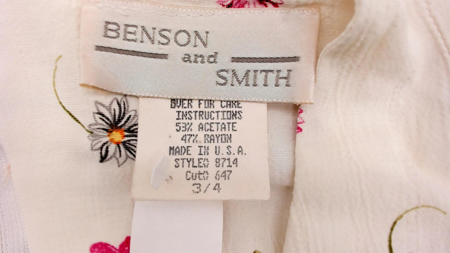 90s Benson and Smith Floral Mini Dress White Pink Orange Small