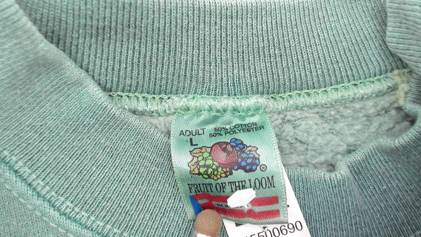 90s Moose Graphic Sweatshirt Sage Green Crewneck Pullover Large L