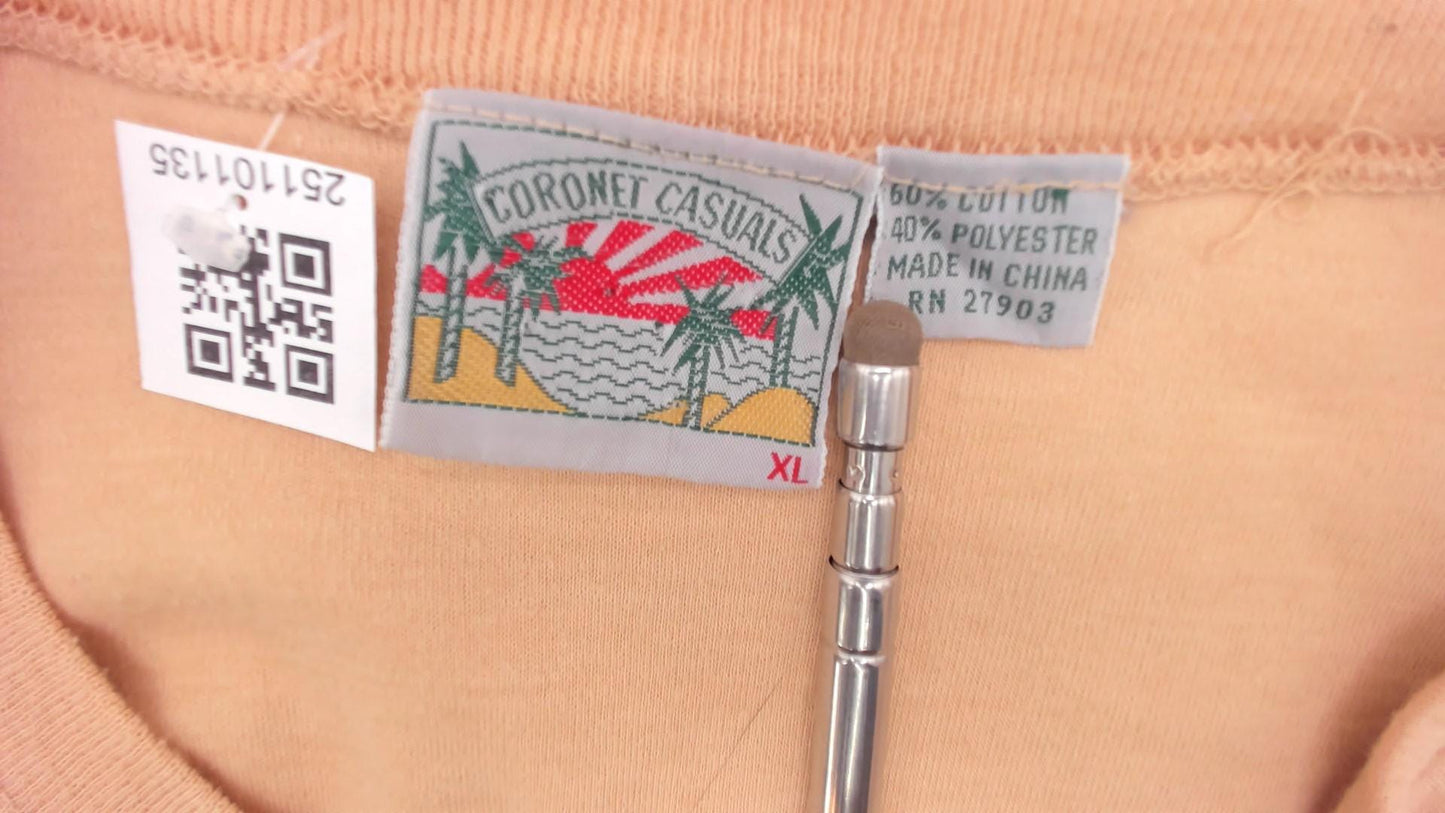 90s Coronet Casuals Tan Cap Sleeve T-Shirt Crew Neck Extra Large XL