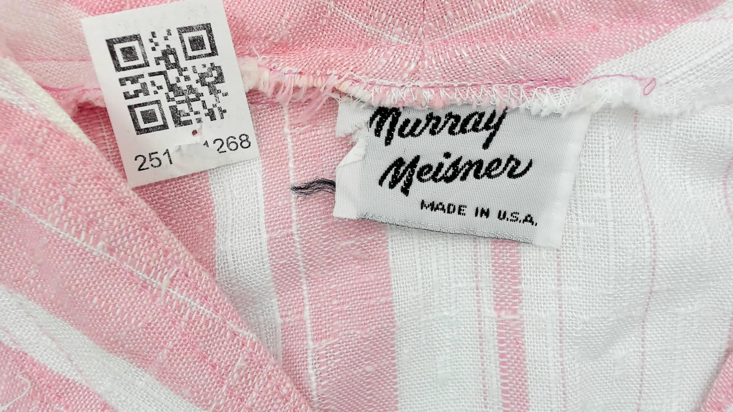 80s Murray Meisner Pink Striped Midi Dress Button Front V-Neck Small