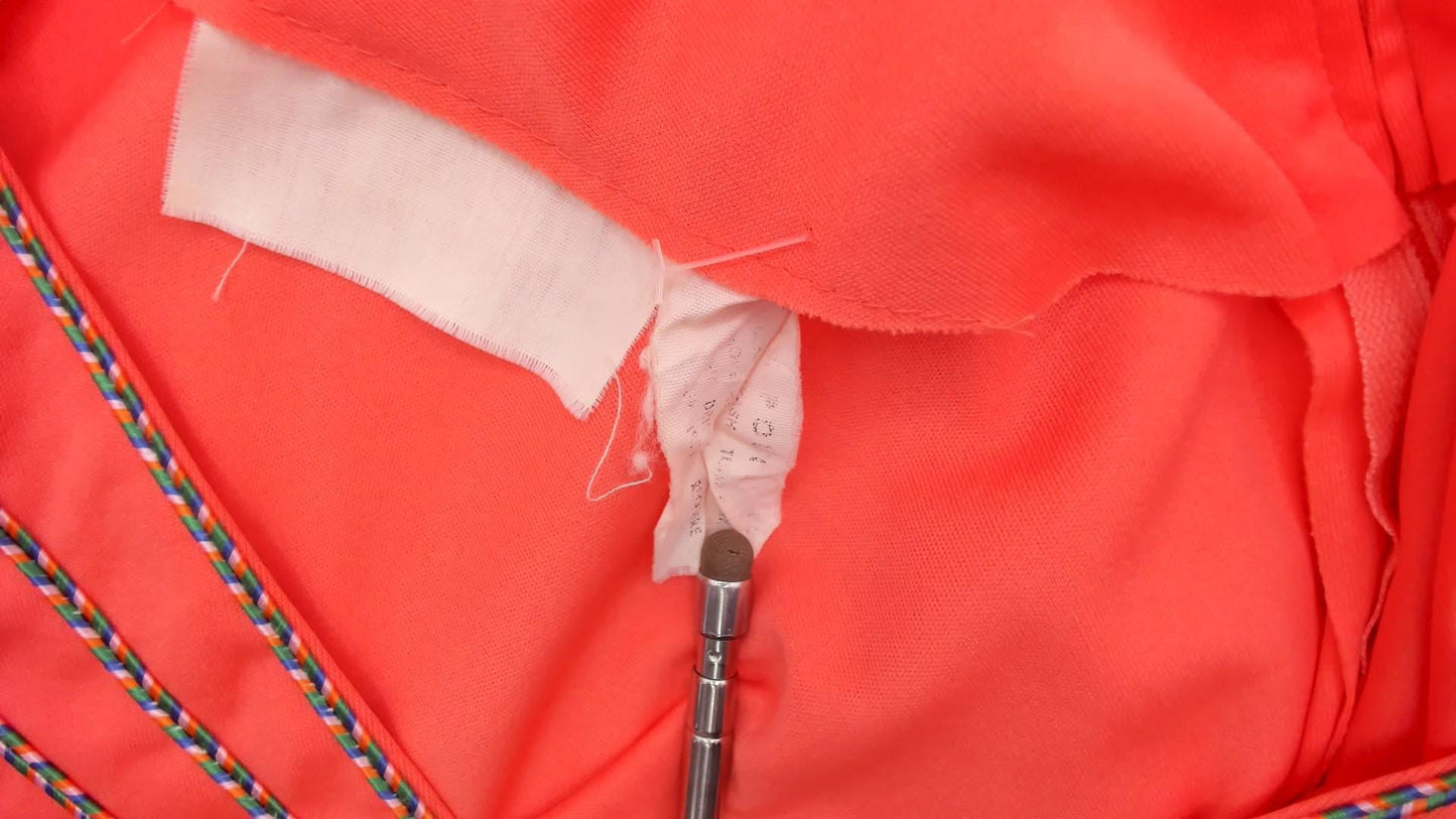70s Coral Mini Dress Chain Trim V-Neck Long Sleeve Shift Dress Large