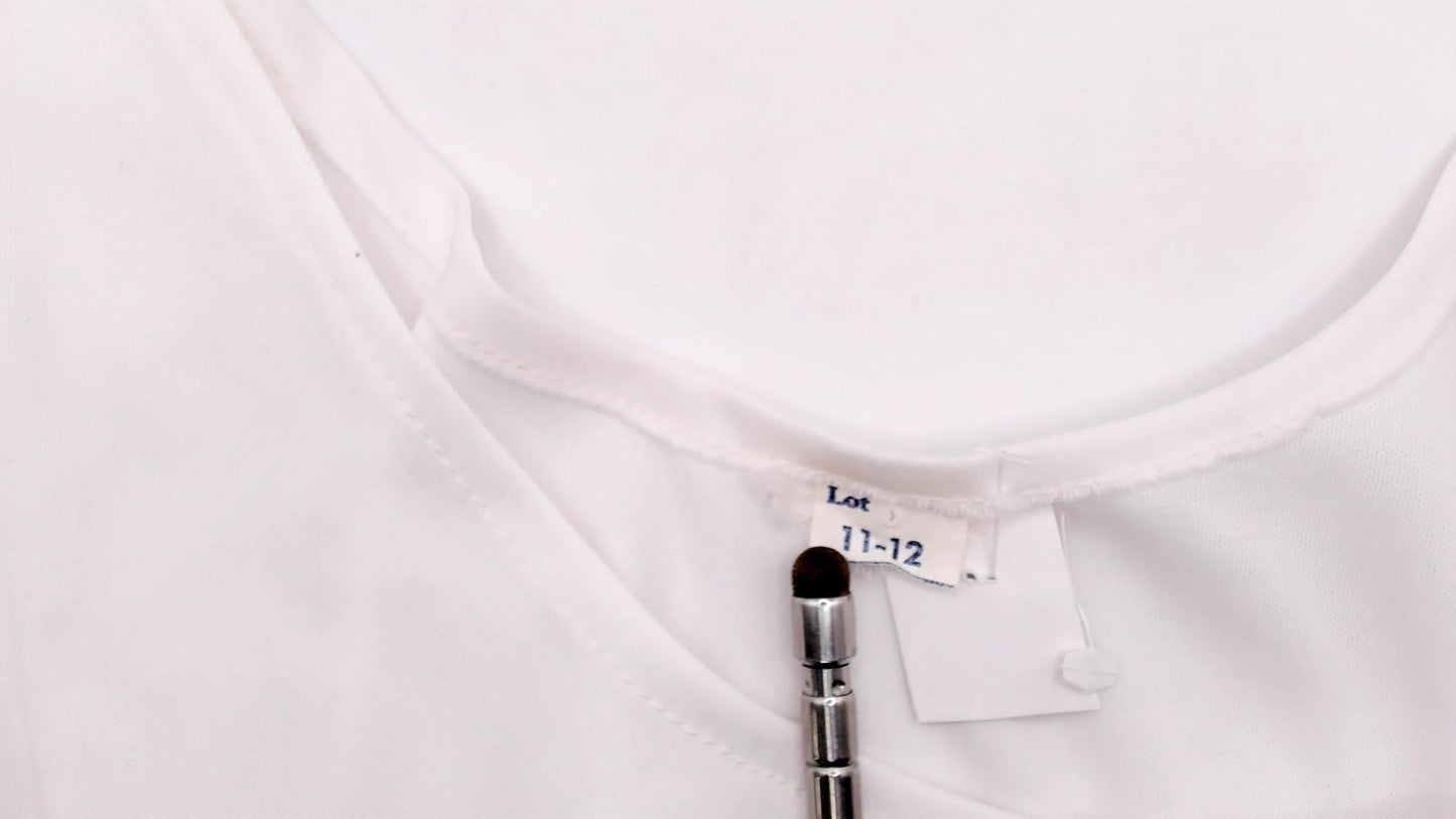 70s White Midi Dress Elastic Waist Scoop Neck A-Line Tank Strap Medium M