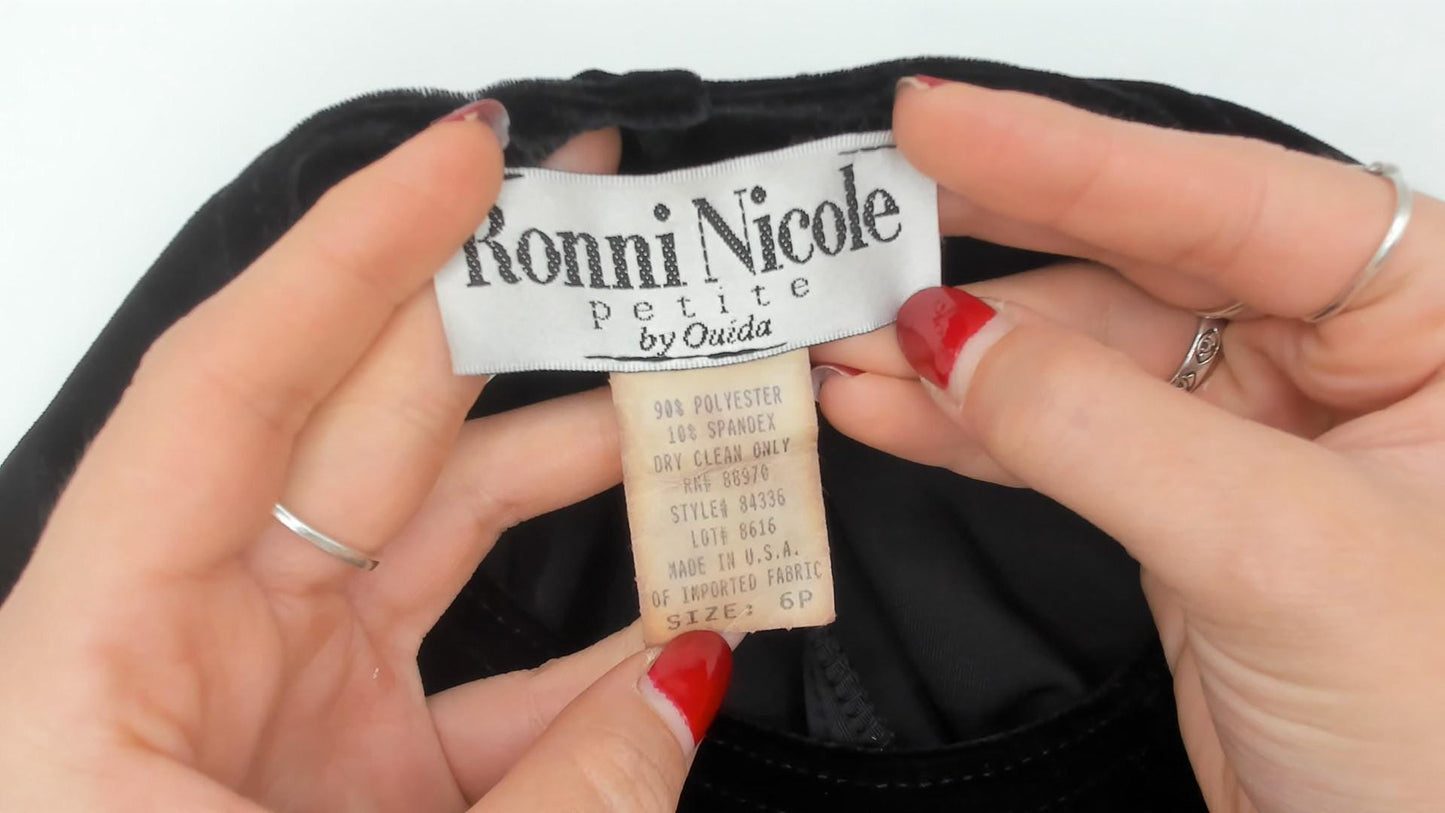 90s Ronni Nicole Black Velvet Midi Dress Silver Beaded Small S