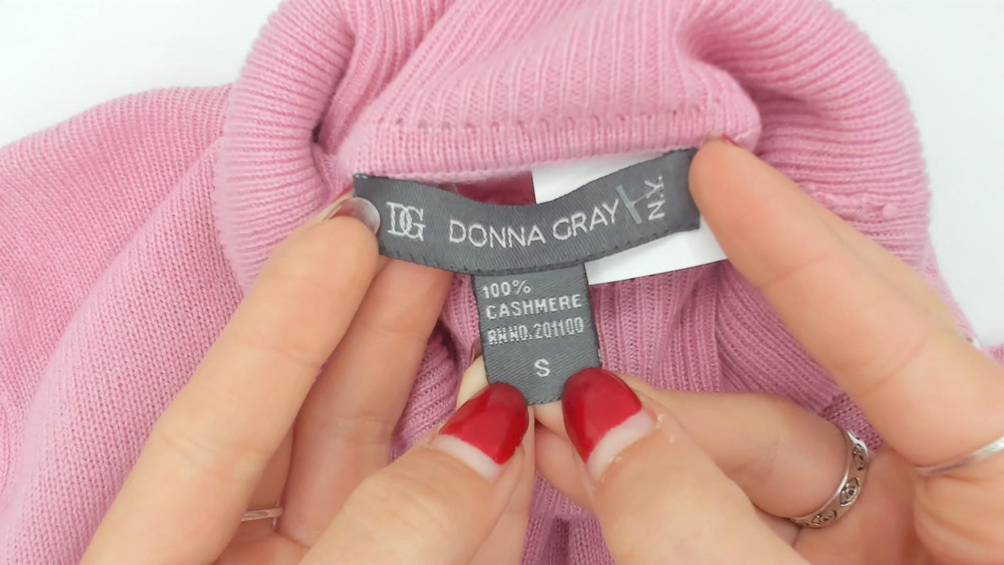 2000s Donna Gray Cashmere Turtleneck Pullover Pink Short Sleeve Small S