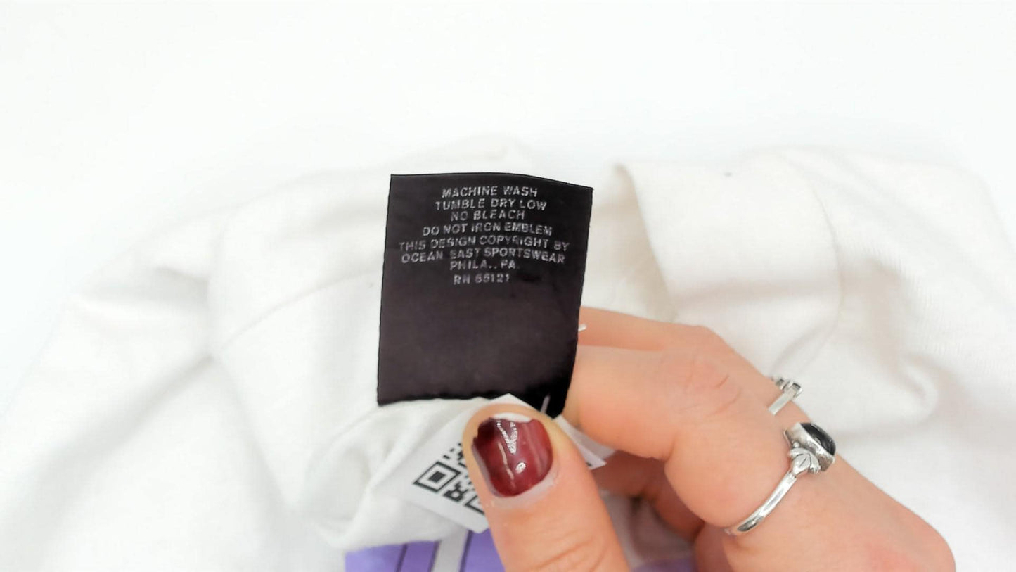 90s Ocean East Sportswear Sailboat Graphic Crop Tee White Purple One Size
