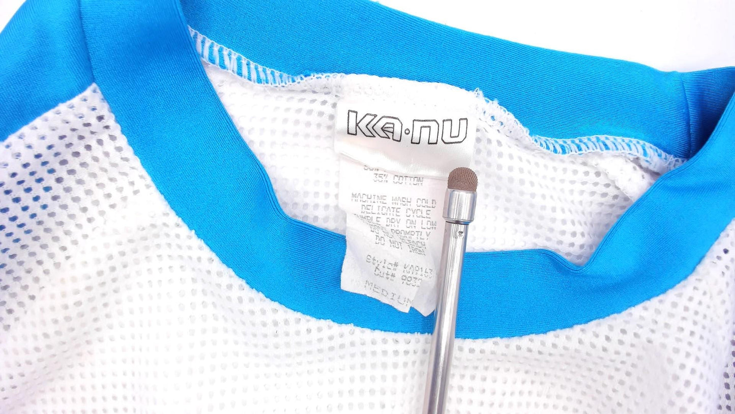 90s Kanu Mesh Panel Raglan Tee Blue White Colorblock Cotton Medium M