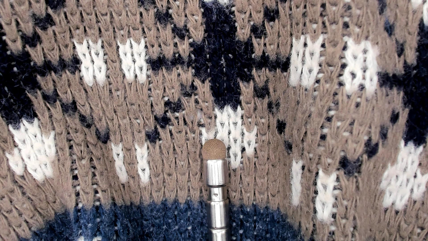 80s London Fog Fair Isle Zip Cardigan Navy Taupe Cream Snowflake Medium