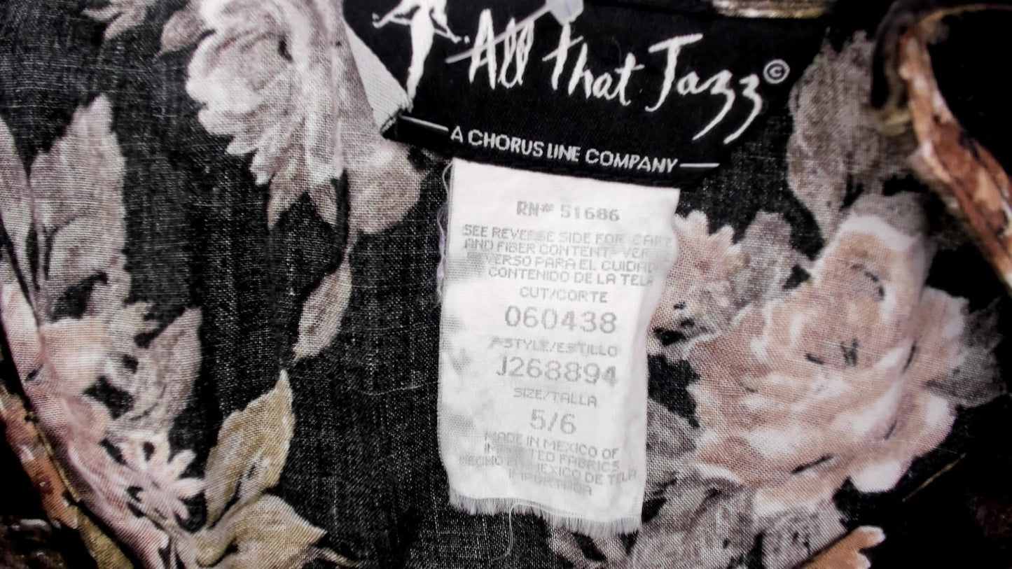 90s All That Jazz Floral Mini Dress Black Rose Print Sleeveless Small S