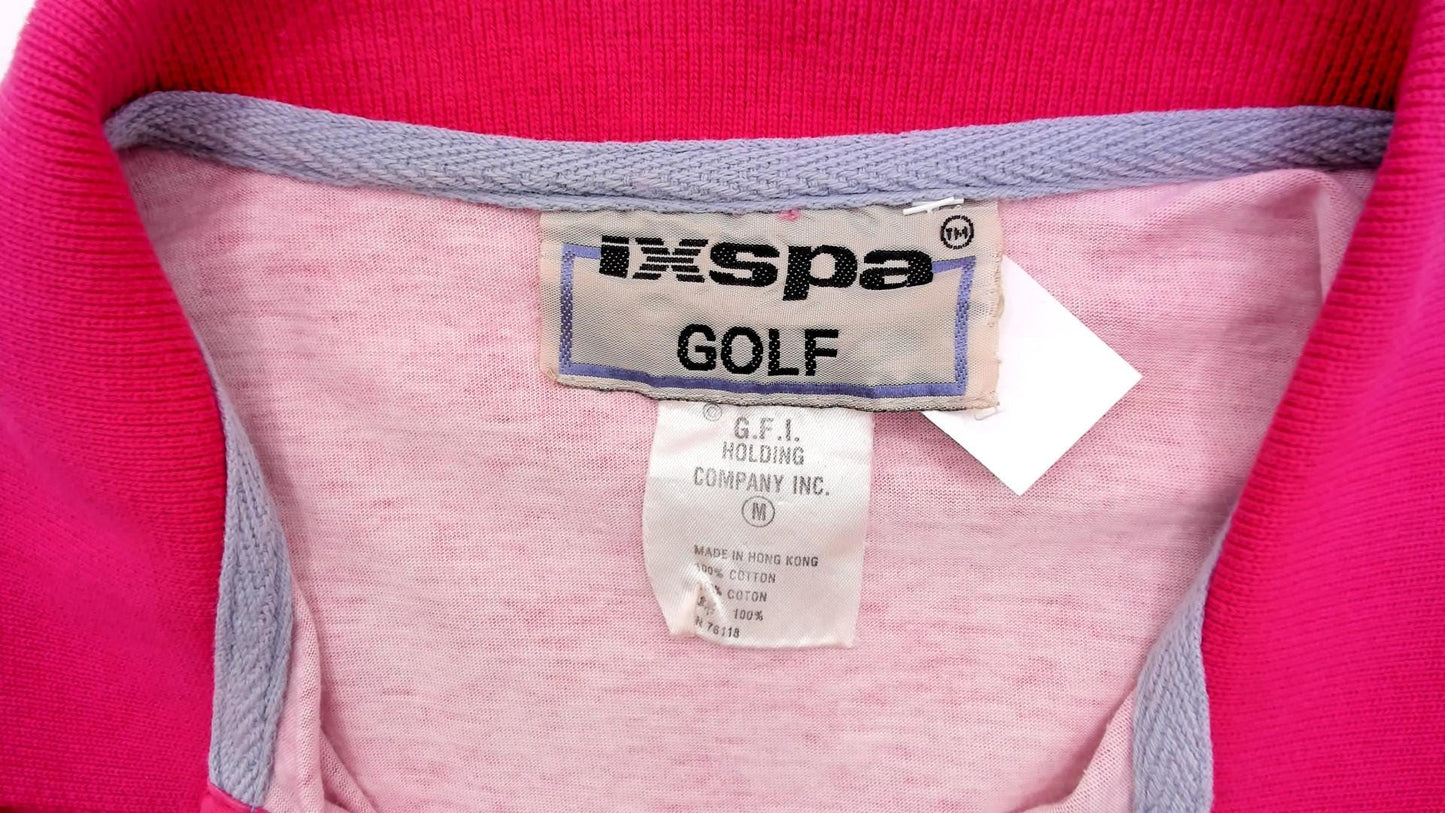 90s Ixspa Abstract Polo Pink Orange Cotton Geometric Graphic Medium