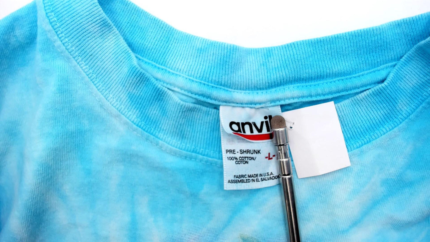 90s Anvil Tie Dye Dolphin Graphic Tee Aqua Purple Ocean Large L