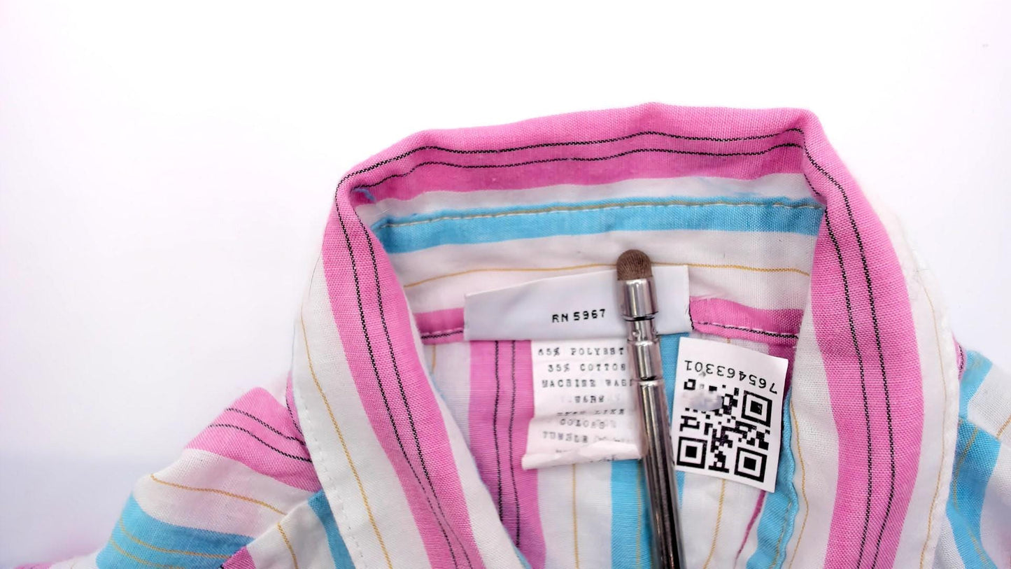 80s Shirtmakers Ltd. Candy Stripe Button-Up Blouse Pink Sky Blue Large L