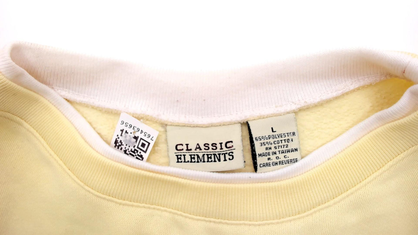 90s Classic Elements Teddy Bear Embroidered Sweatshirt Butter Yellow Crewneck Large L