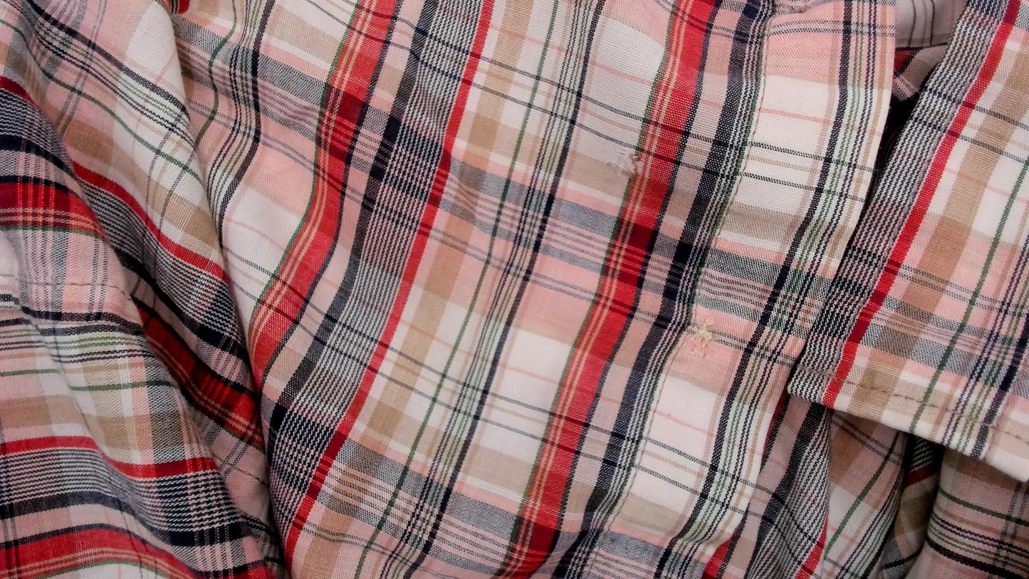 80s New York Sportswear Exchange Plaid Button-Up Shirt Cream Burgundy Medium