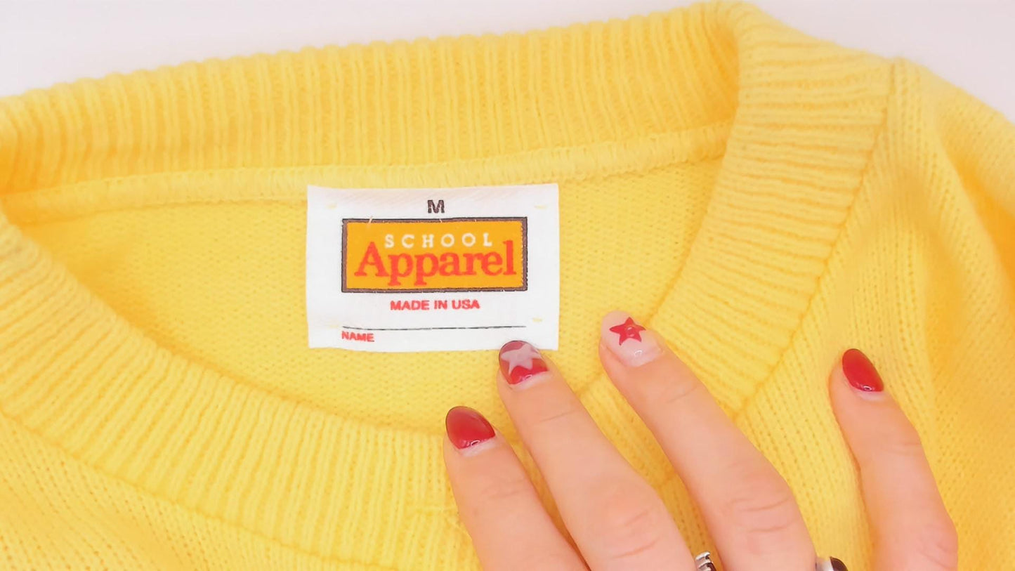 80s Yellow Cardigan School Apparel Button Front Knit Sweater Medium M