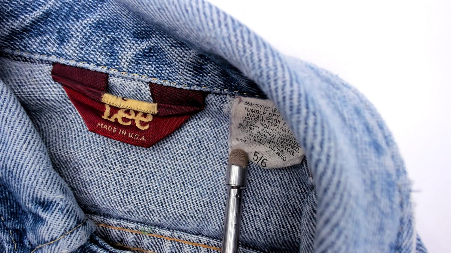 80s Ms Lee Denim Jacket Blue Cropped Trucker Pointed Collar Extra Small XS