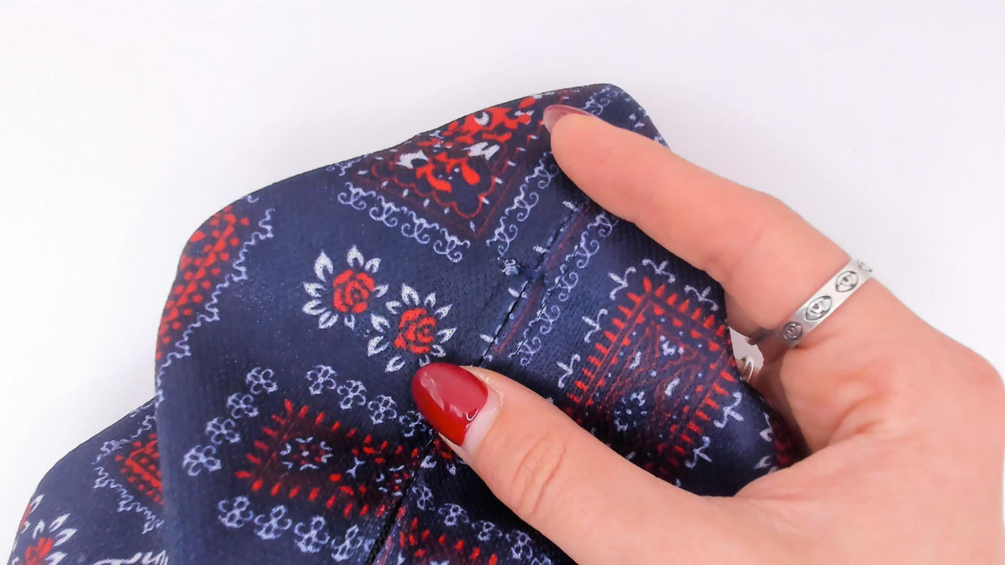 70s Navy Bandana Patchwork Shift Dress Red Floral Folk Print Knee Length Extra Large