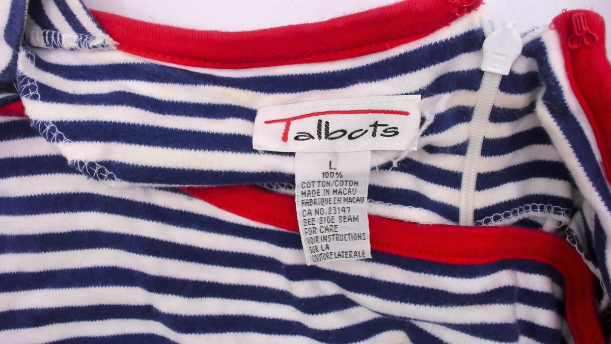 90s Talbots Striped Cotton Maxi Dress Cobalt Blue White Red Trim Large L