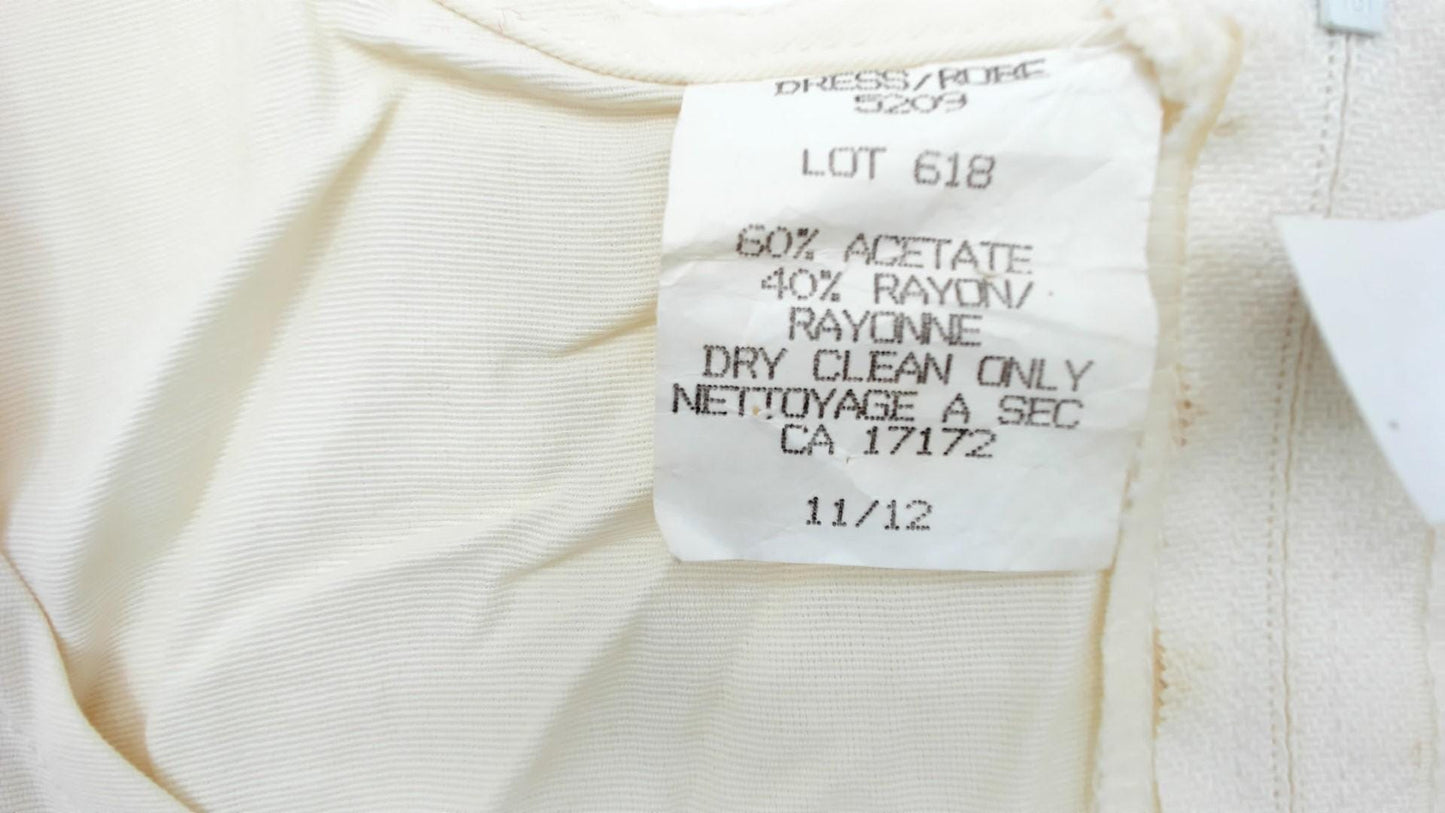 90s Ivory Sleeveless A-Line Dress Pleated Hem Drop Waist Scoop Neck Large