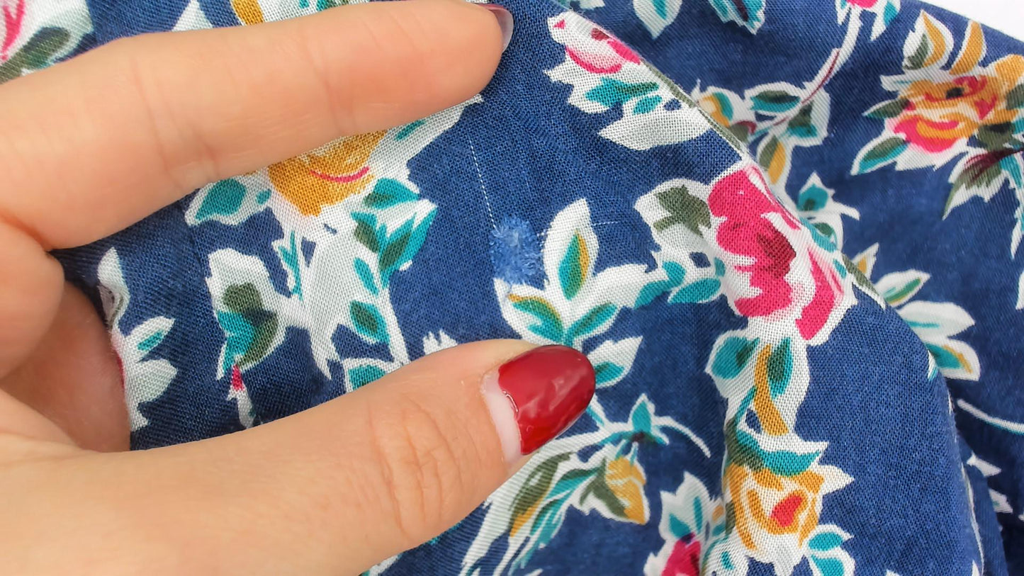 90s Partners Floral Button-Up Shirt Navy Rayon Pink Yellow Green Large L
