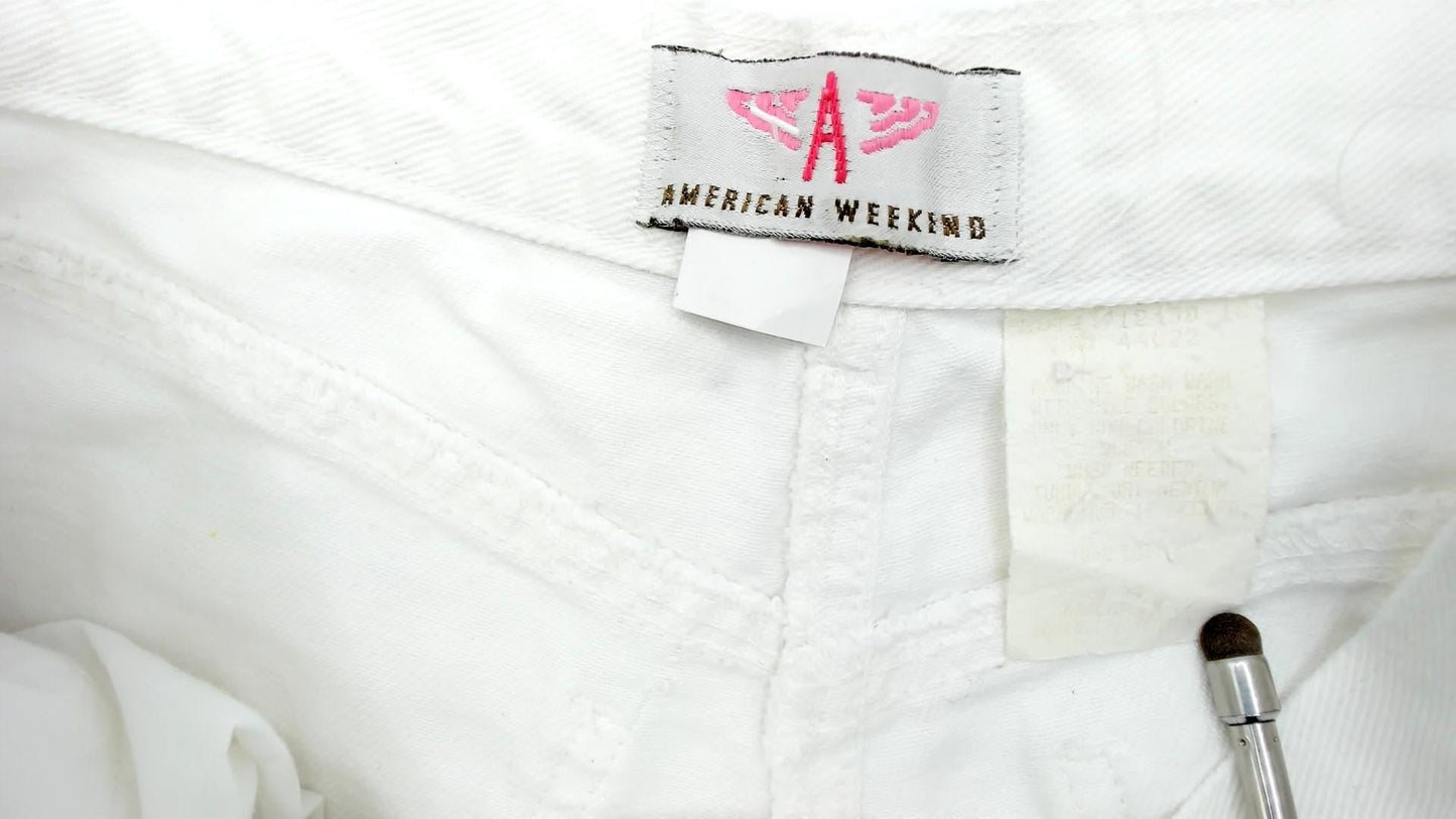 90s American Weekend White Cotton Shorts High Waisted Button Fly Large L